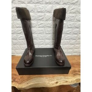 Vintage Foundry Co VFL-226 Brown‎ Leather Shearling Riding Boots Women's 9